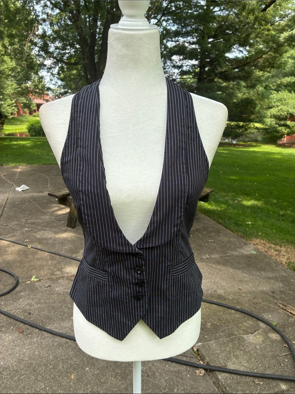 EXPRESS- Pinstripe Deep V Vest - Black with White Pinstripes